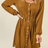 Brown Button Up High Waist Long Sleeve Dress