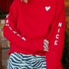 Red Letters Print Long Sleeve Pullover Sweatshirt