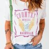 White COUNTRY MUSIC Boots Wings Print Graphic T Shirt