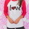 Red Love Plaid Heart Color Block 3/4 Sleeve Top