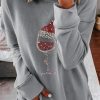 Gray  Dropped Sleeve Fashion Print Christmas Sweatshirt