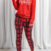 Red Merry Christmas Plaid Print Two Piece Loungewear