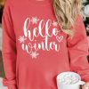 Red Hello Winter Snowflake Graphic Print Pullover Sweatshirt