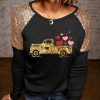 Black Heart Car Glitter Print Sequin Patch Long Sleeve Top