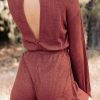 Red Ribbed Long Sleeve Romper