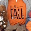 Orange Hello Fall Graphic Print Short Sleeve T Shirt