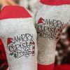 Gray Merry Christmas Graphic Knit Tube Socks