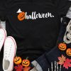 Black Halloween Pumpkin Pattern Crew Neck Tee