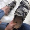 Camouflage Buckle Strap Frayed Canvas Slip On Slippers