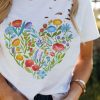 White Flower Heart Shape Print Distressed Graphic Tee