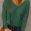 Green Sheer Stripe V-Neck Top