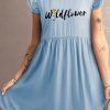 Sky Blue Wild Flower Ruffled A-line Dress