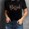 Black Blessed Leopard Print Short Sleeve T Shirt