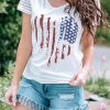 White Casual National Flag Print Striped Raglan Sleeve Graphic Tee