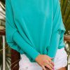 Green Batwing Sleeves Loose Knit Tunic Top