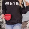 Black HO HO HO Glitter Print Long Sleeve Pullover Sweatshirt