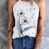 White Dandelion Graphic Print Halter Neck Graphic Tank Top