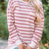 Pink Loose Long O Neck Sleeve Office Female Pocket Tops