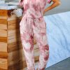 Red Pocketed Tie-dye Knit Jumpsuit