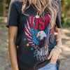 Black USA Eagle American Flag Graphic Print Crewneck T Shirt