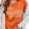 Orange Pumpkin Queen Graphic Print Crew Neck T Shirt