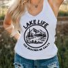 White LAKE LIFE Letter Graphic Print Racerback Tank Top