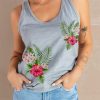 Gray Tropical Flower Graphic Print Racerback Tank Top