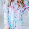 Sky Blue Leopard Print Hoodie And Shorts Set