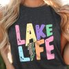 Gray LAKE LIFE Lightning Print Short Sleeve Graphic Tee