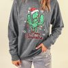 Gray Christmas Cactus Letter Graphic Print Pullover Sweatshirt