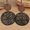 Black Hollow Out Wooden Round Drop Earrings