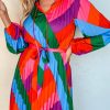 Multicolor Color Block Pleated Lace-up High Waist Mini Dress