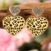 Khaki Leopard Heart Shaped Sequin Stud Earrings