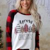 Red Plaid Merry Christmas Graphic Loungewear Set