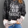 Black Bless Your Heart Leopard Bleached Sweatshirt