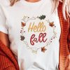 White Hello Fall Embroidered Short Sleeve Graphic Tee