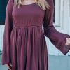 Purple Buttoned Sheer Lace Back Long Sleeve Dress