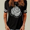 Black Palm Leaves Print Striped Short Sleeve T Shirt