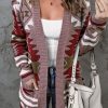 Wine Red Moraga Pocketed Aztec Cardigan