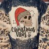 Black Christmas Vibes Skull Leopard Color Block Sweatshirt