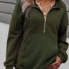 Green Quilted Patch Half Zipper Sweatshirt