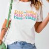 White FALL VIBES Pumpkin Print Short Sleeve Graphic T Shirt