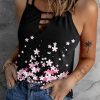 Black Floral Print Cut Out Spaghetti Strap Tank Top