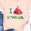 Pink SUMMER Watermelon Graphic Print Crew Neck T Shirt