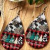 Multicolor Merry Christmas Tree Leopard Plaid Water Drop Earrings