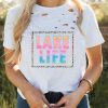 White LAKE LIFE Tie Dye Graphic Print Ripped Crewneck T Shirt