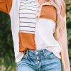 Orange Stripe Color Block Splicing Long Sleeve Henley Top