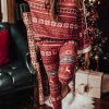 Red Reindeer Geometric Print Top And Skinny Pants Lounge Set