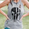 Gray Casual National Flag Skull Skeleton Print Cut Out Graphic Tank Top