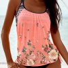 Pink Floral Print Pattern Contrast Racerback Tankini Set